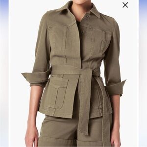 Spanx XSmall Jacket Stretch Twill Shacket Tuscan Olive green belted pockets NWT